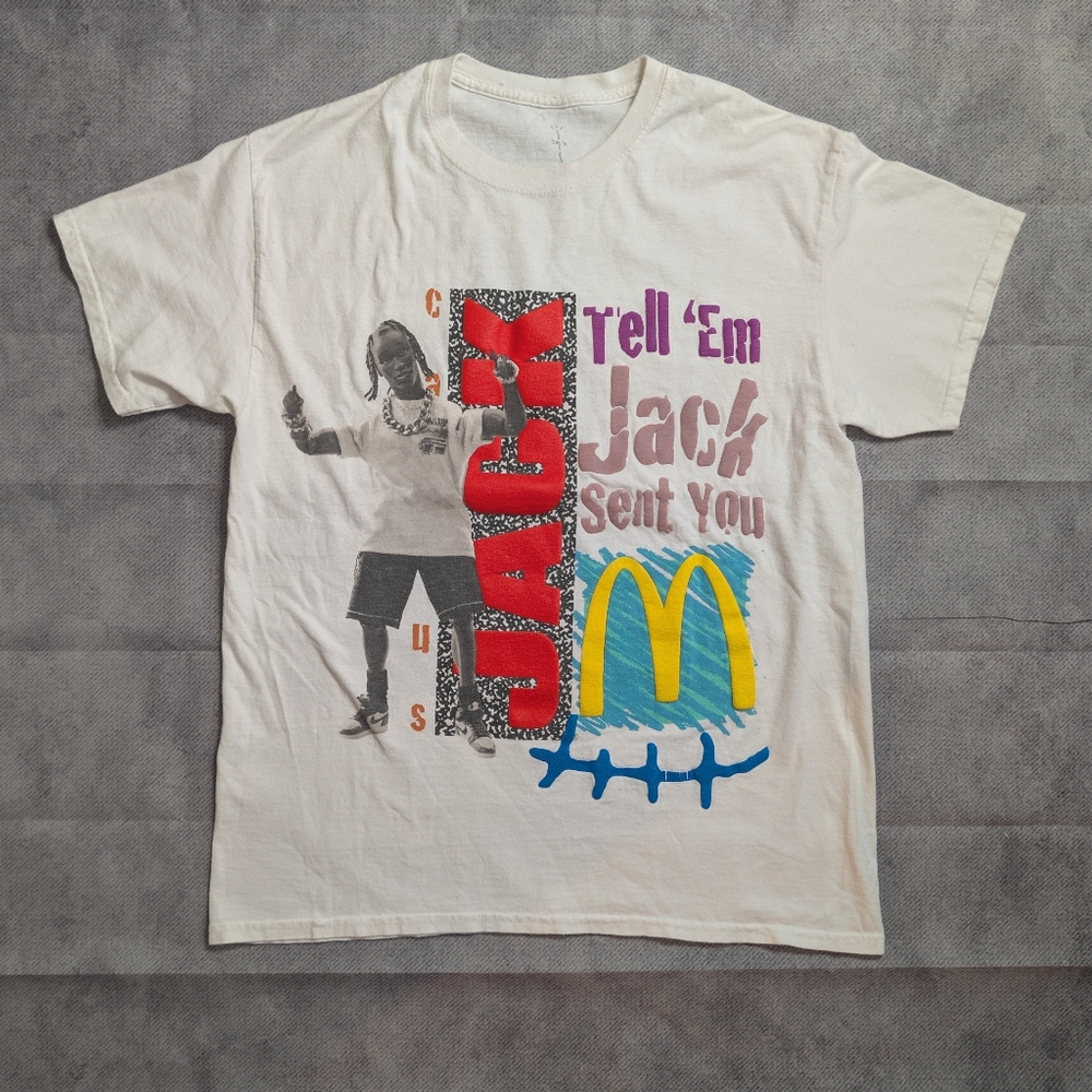 Travis Scott x McDonalds Cactus Jack "Tell Em Jack Sent You" Size M WhiteT-Shirt